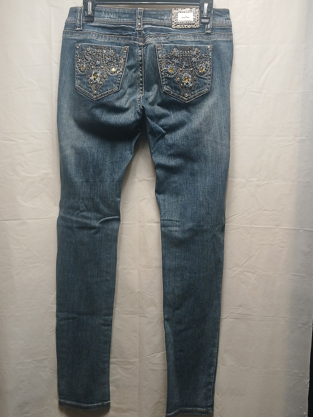 L.A. IDOL USA Embellished Back-Pocket Skinny Jeans - Blue